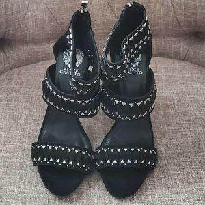 VINCE CAMUTO FANCLE Black Suede Zip-Up Stilettos